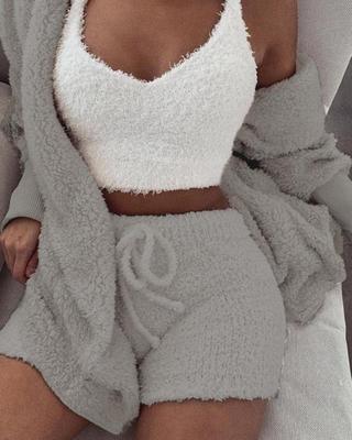 3-Piece Women’s Pajama Set | Crop Top, Shorts & Jacket Women Pants