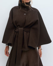 High-Neck Batwing Sleeve Trench Coat with Belt Brown Women's Coats & Jackets