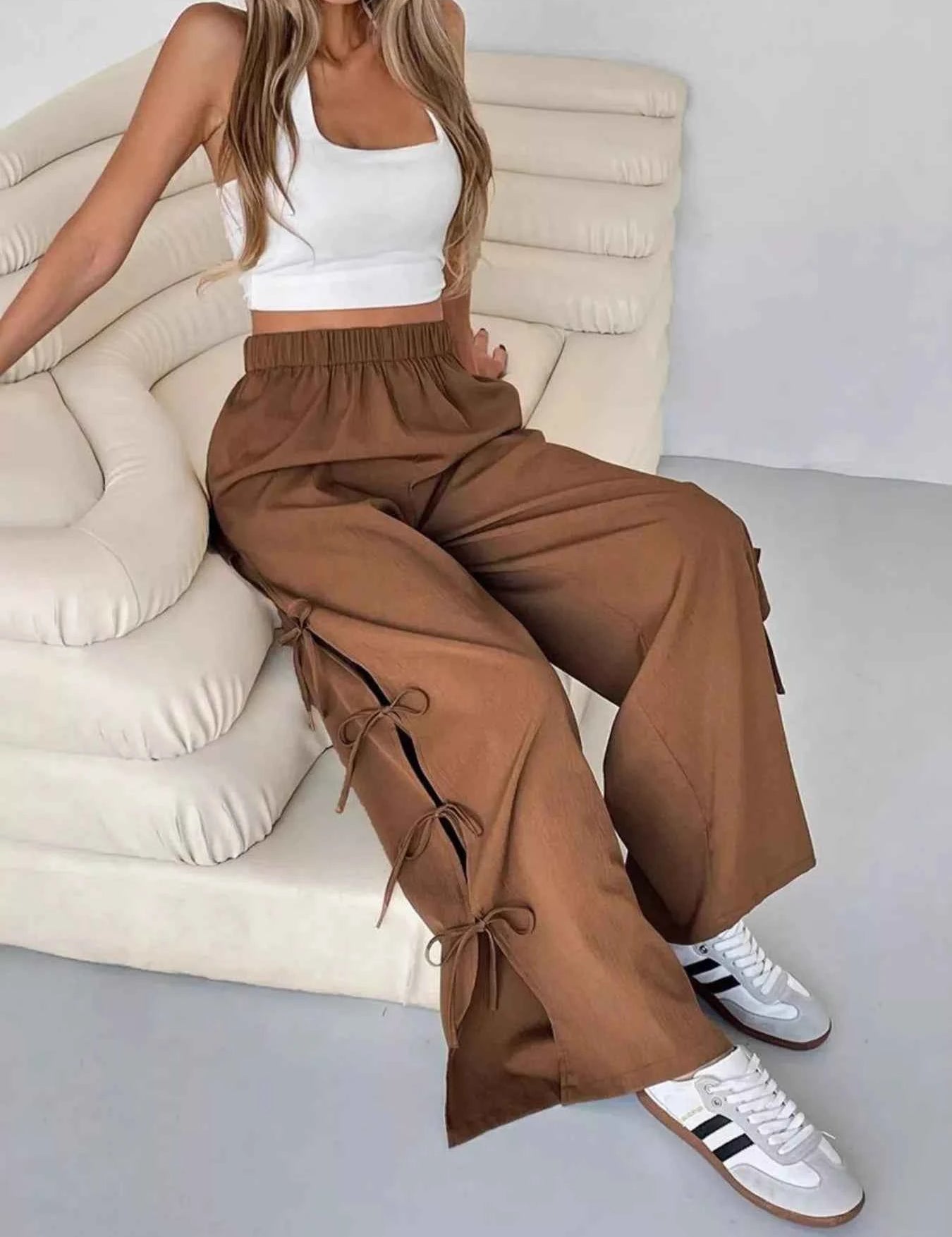 Side Tie Wide Leg Pants