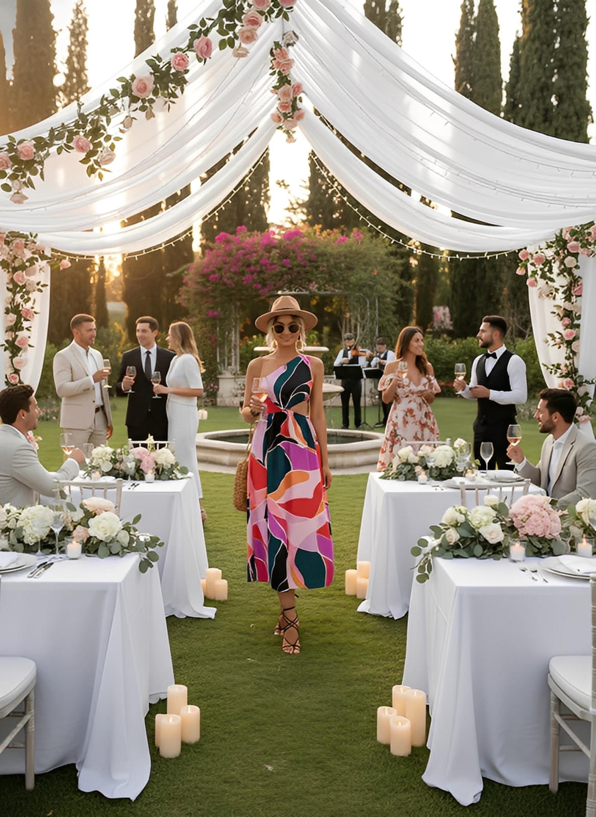 Printed Cutout One-Shoulder Sleeveless Dress