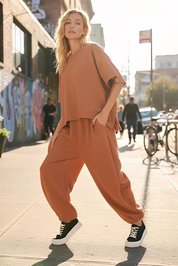 Davi & Dani Flowy Top and Elastic Waist Band Pants Set