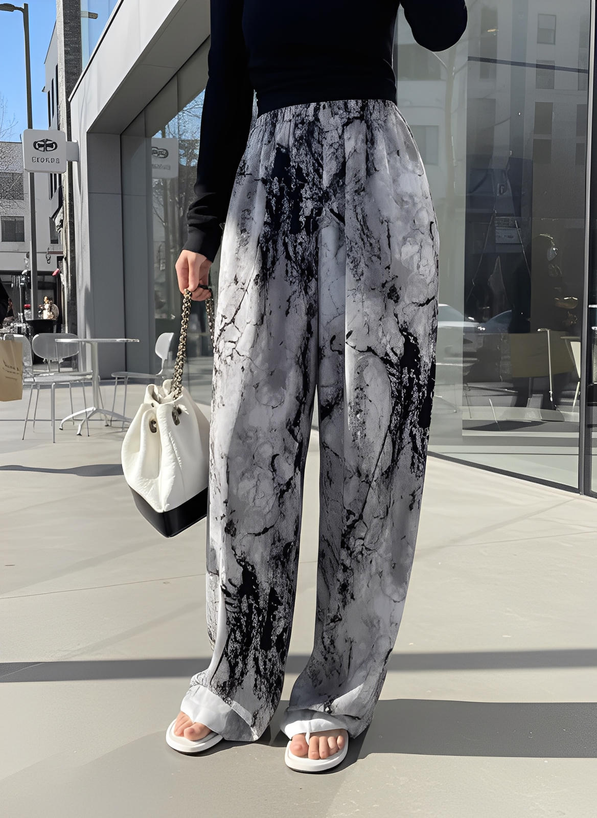 Abstract Print Wide Leg Pants