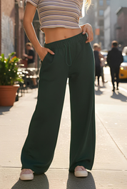 Umgee Elastic Drawstring Waistband Wide Leg Pants