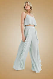 MABLE Crop Cami and Ruffled Wide Leg Pants Set