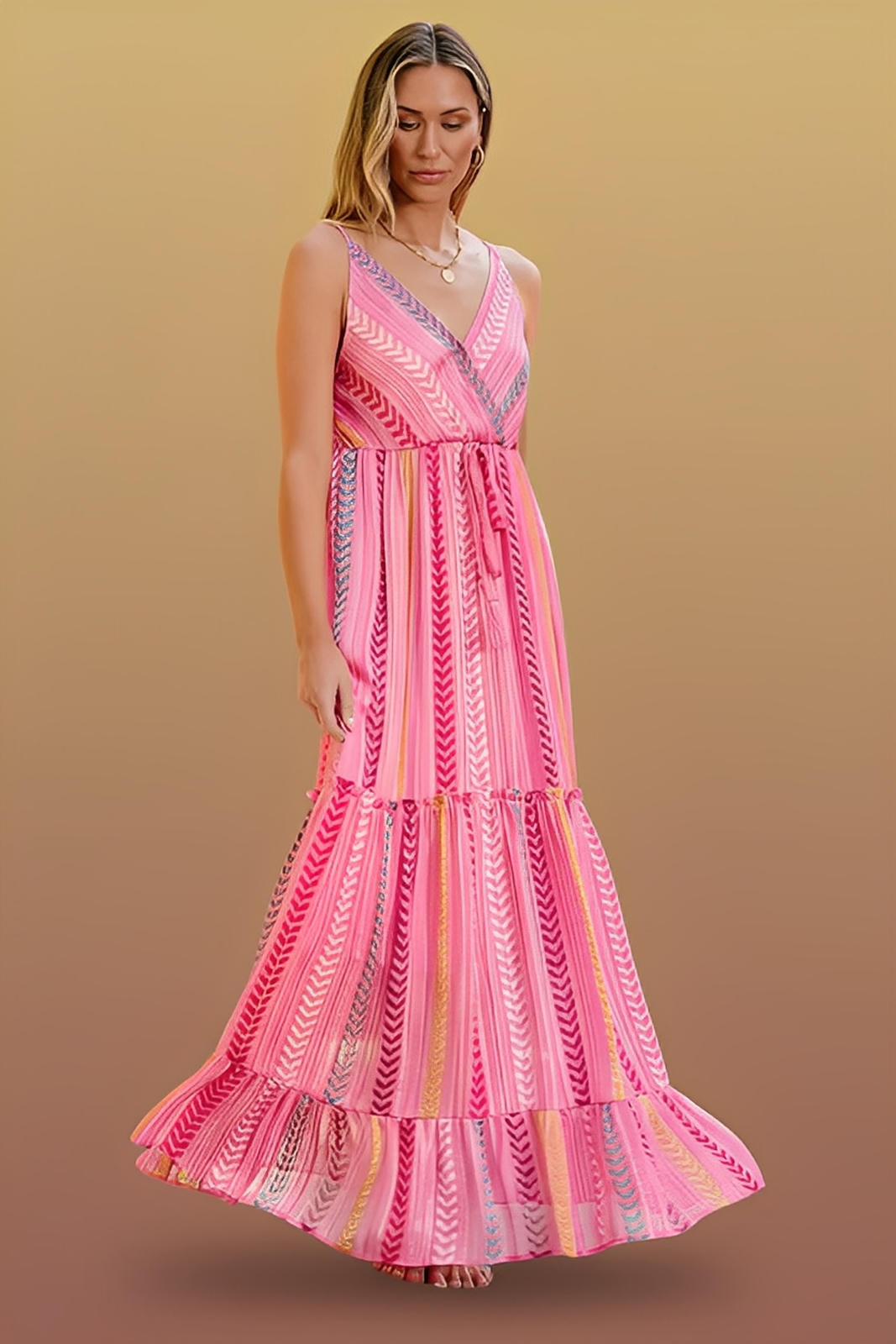 Printed Surplice Maxi Cami Dress