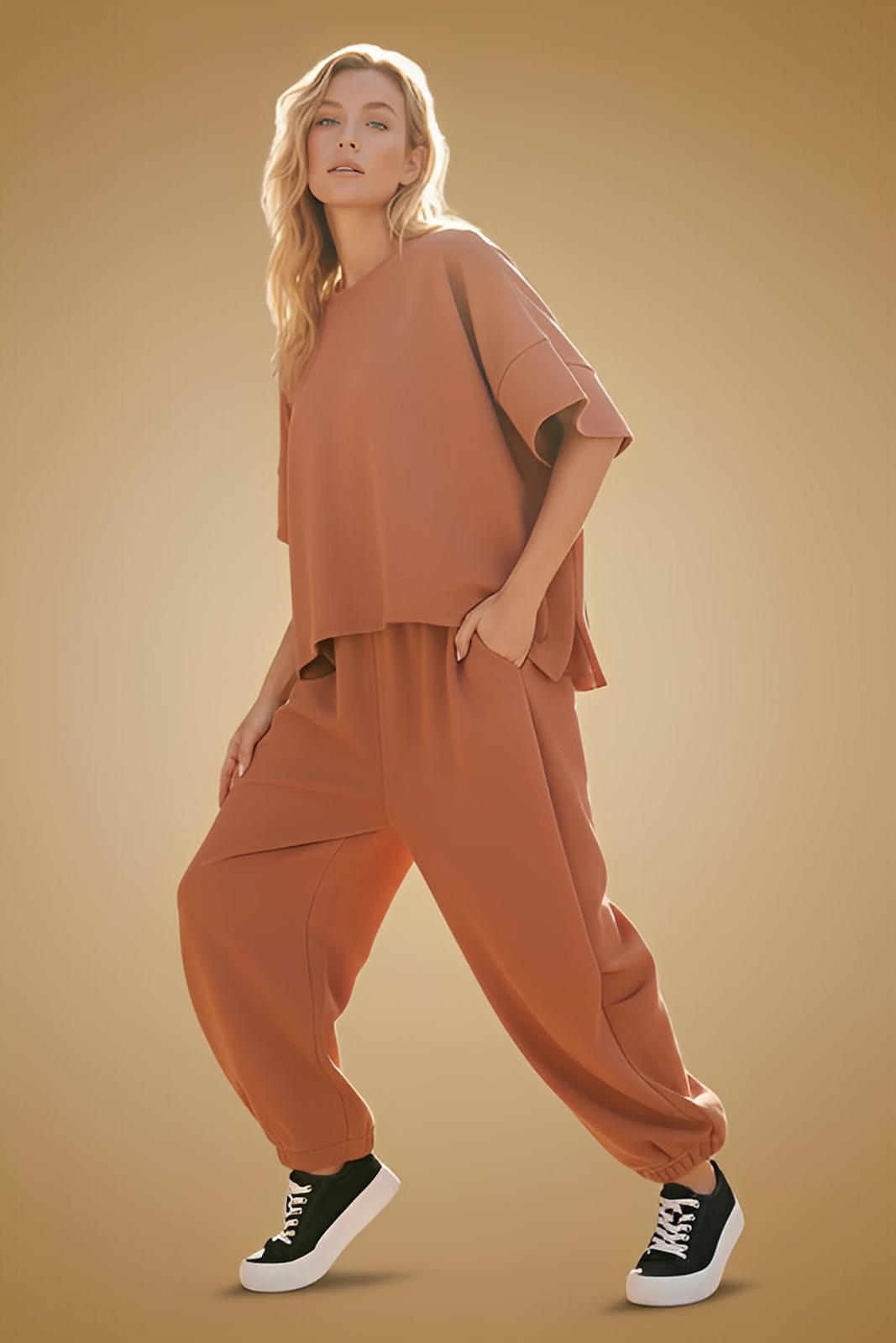 Davi & Dani Flowy Top and Elastic Waist Band Pants Set