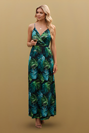 Printed Surplice Maxi Cami Dress