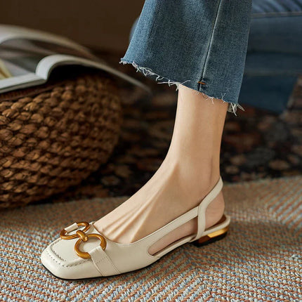 Orthopedic Leather Buckle Sandals Beige Women Sandals