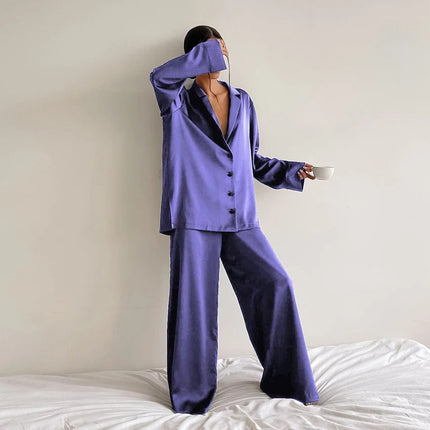 Ultra-Luxe Women’s Silk Wide-Leg Pajama Set Lila Outfit Sets