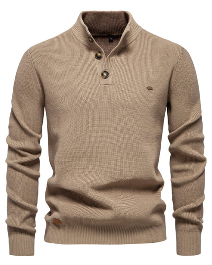 Men’s Zipper Stand Collar Knitted Sweater SW833 khaki Men - Main - Winter