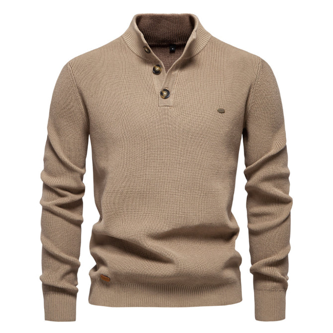 Men’s Zipper Stand Collar Knitted Sweater SW833 khaki Men - Main - Winter