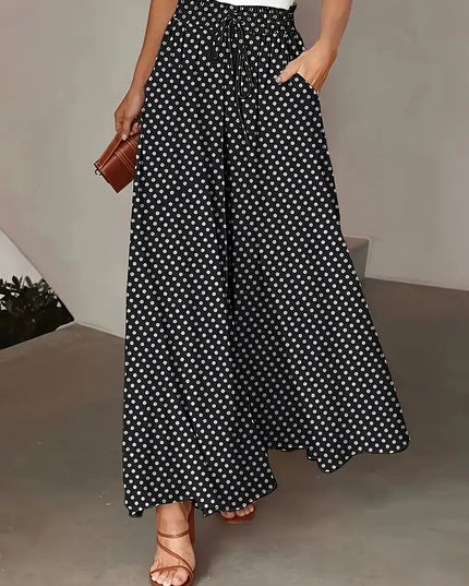 Polka Dot Elastic-Waist Wide-Leg Trousers Graphite Color Trousers