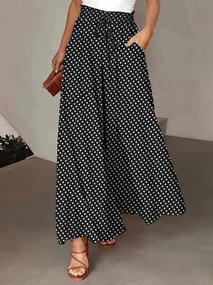 Polka Dot Elastic-Waist Wide-Leg Trousers Graphite Color Trousers