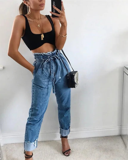 High-Waisted Washed Pencil Pants Pants