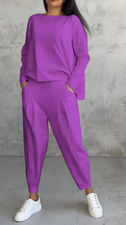 Tara | Women Casual Long Sleeve Suit Purple Outfit Sets