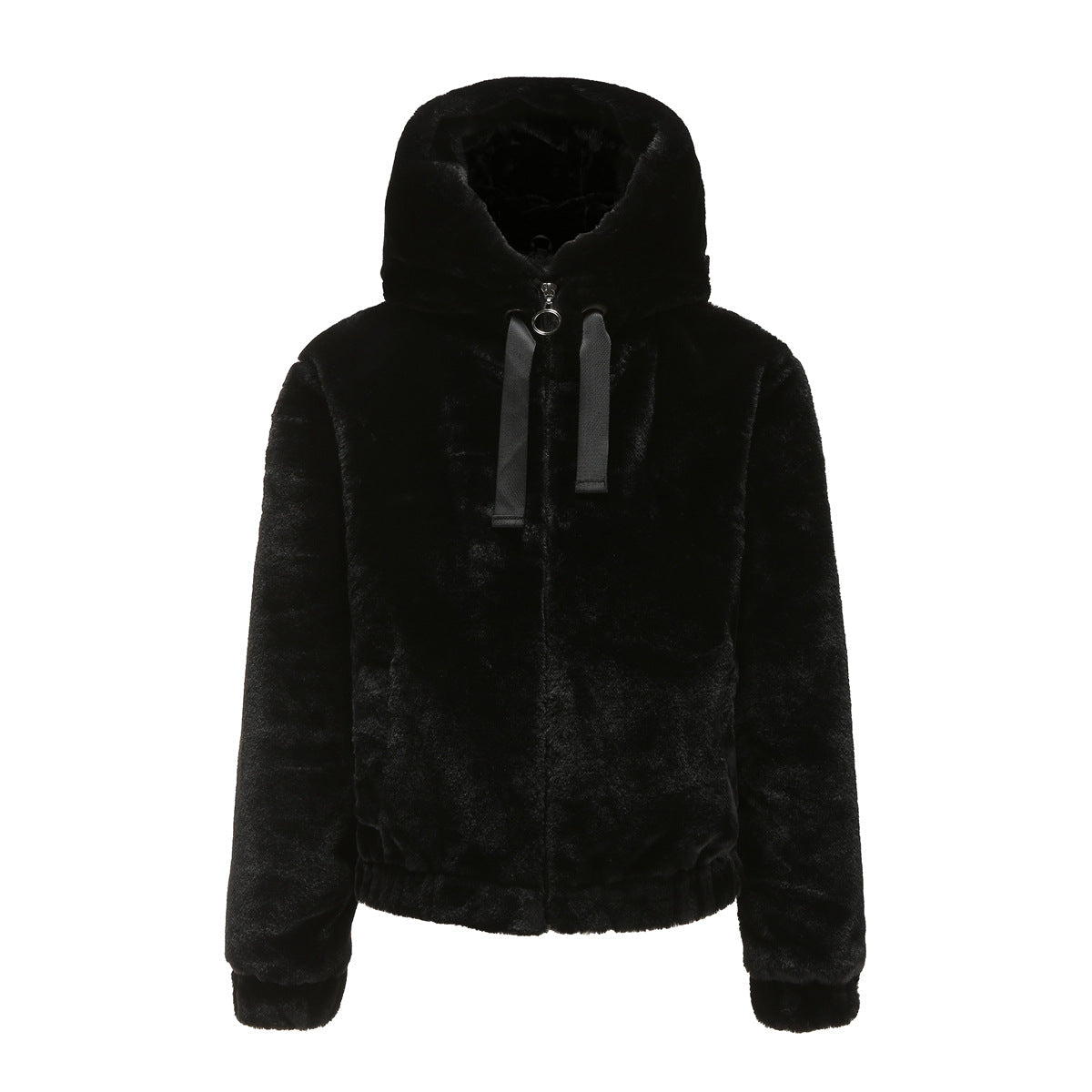 Women's Hooded Faux Fur Jacket Black Faux Fur Jacket
