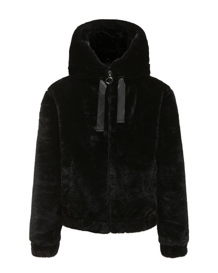 Women's Hooded Faux Fur Jacket Black Faux Fur Jacket