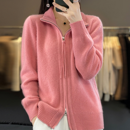 Wool Cashmere Zip-up Cardigan Pink Zip-up Cardigan