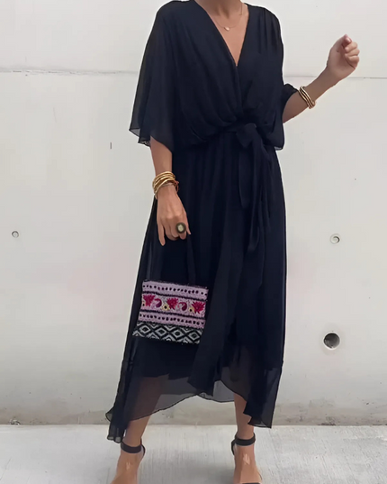 Seraphina | Timeless Wrap Midi Dress Black (Almost sold out) Dresses