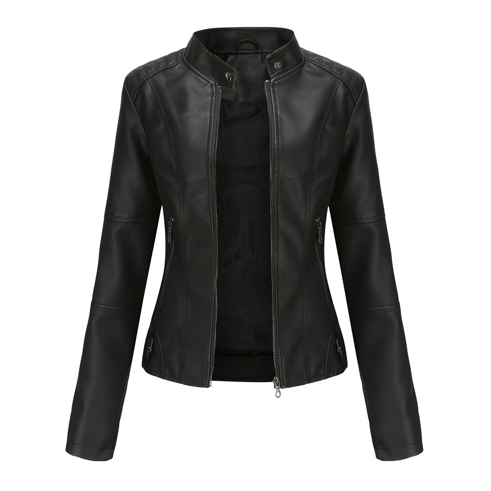 Women's Slim Leather Jacket Black Jackets