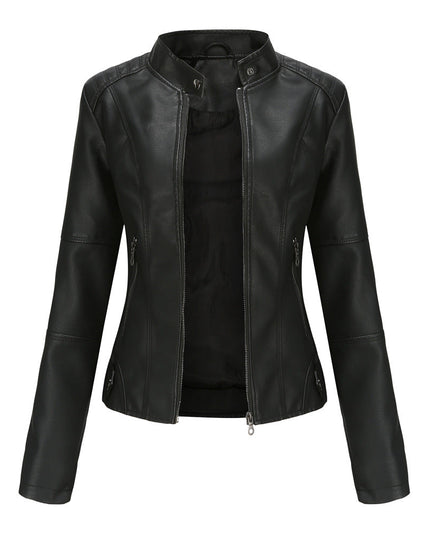 Women's Slim Leather Jacket Black Jackets