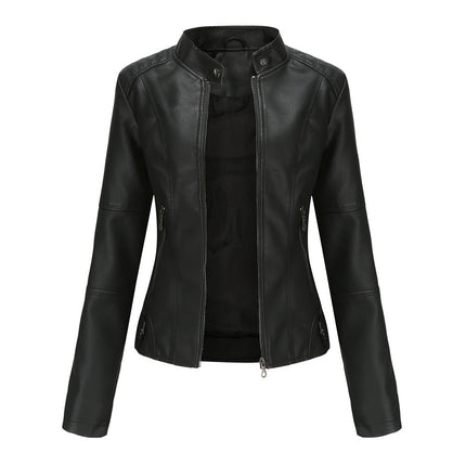 Women's Slim Leather Jacket Black Jackets
