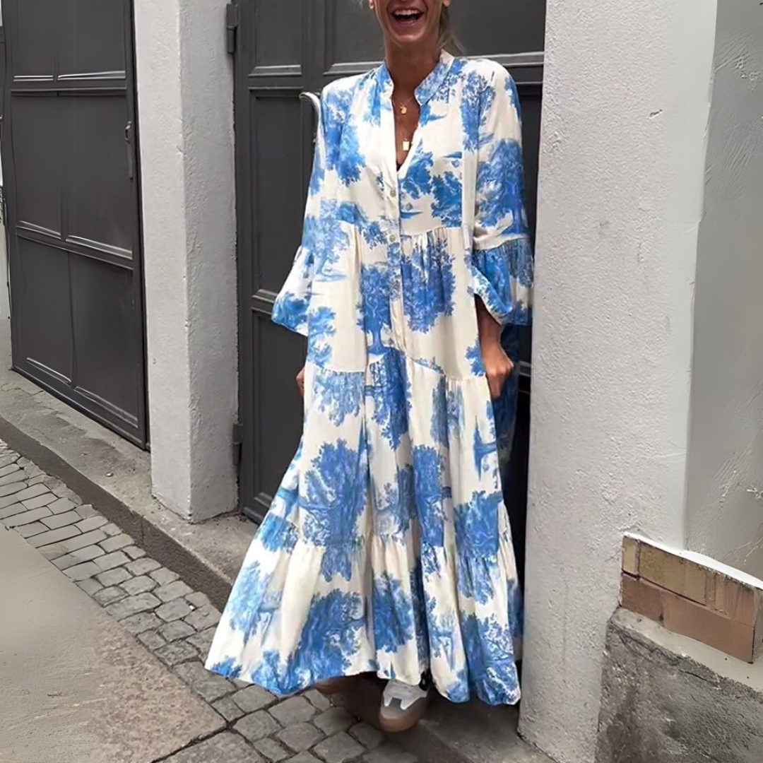 Nerina | Stylish Floral Maxi Dress Blue Dresses