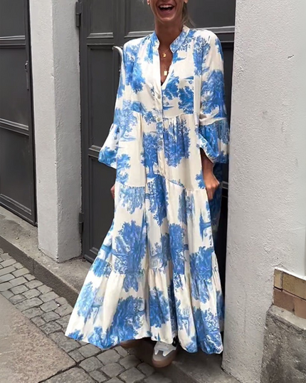 Nerina | Stylish Floral Maxi Dress Blue Dresses