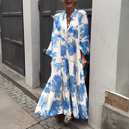 Nerina | Stylish Floral Maxi Dress Blue Dresses