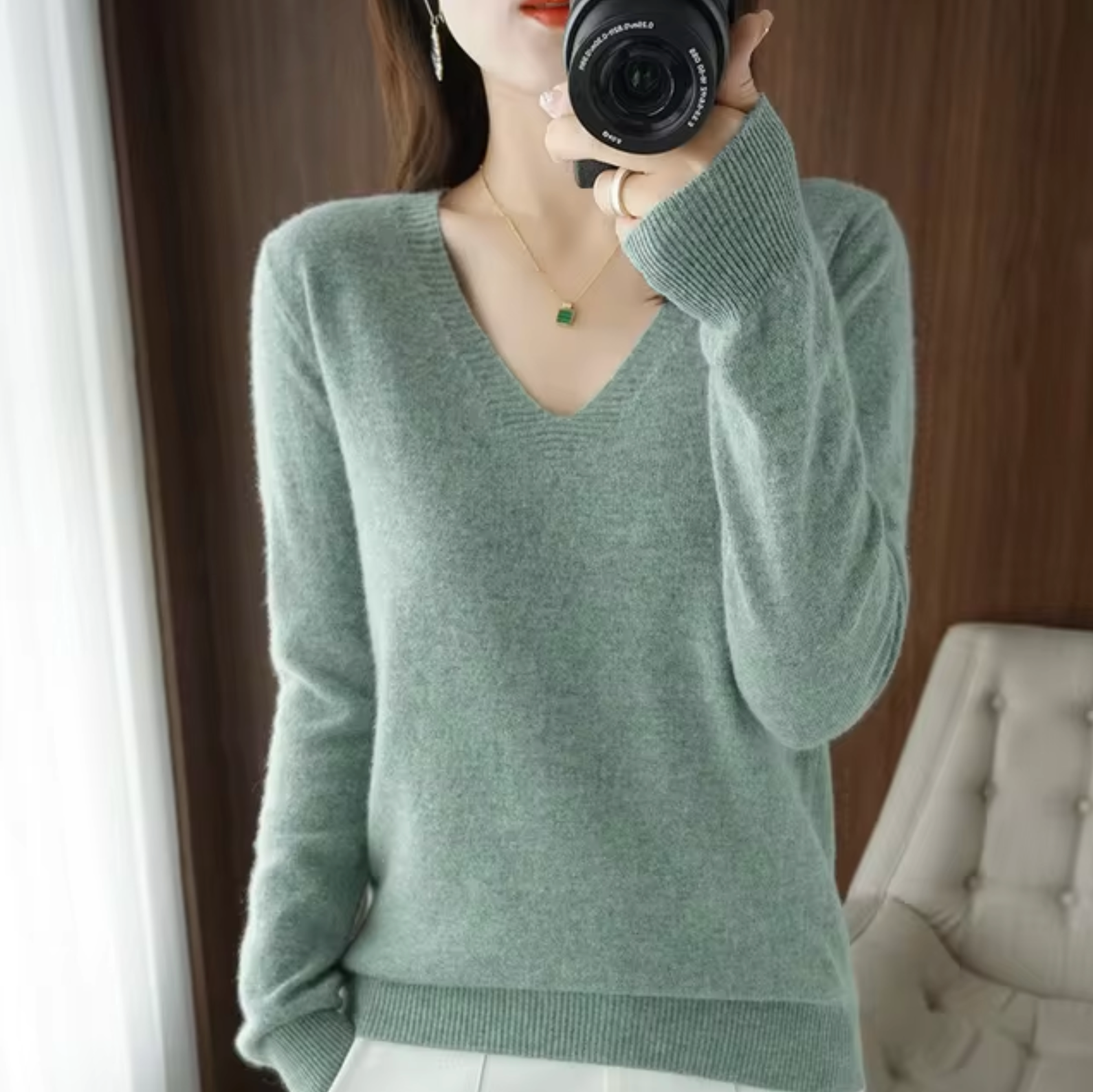 Women's Cashmere V-Neck Sweater Vegetables Sweater