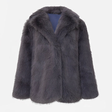 Women's Mid-Length Faux Fur Coat Grey Short Coat