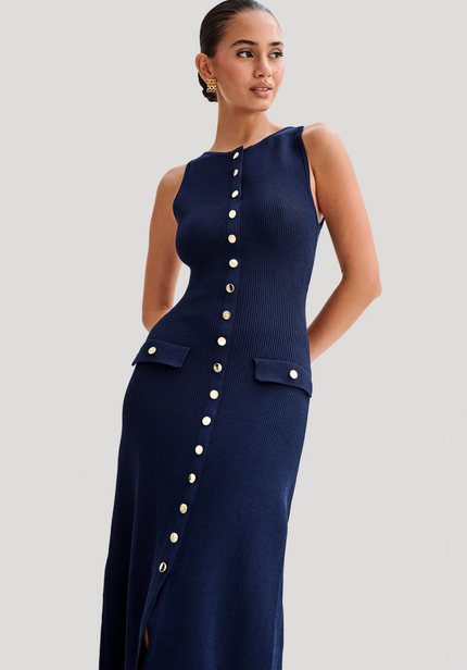 Kamelia™ | Elegant Knitted Dress Navy Blue Dresses