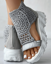 Freya™ - Knitted Orthopedic Sandals With Handmade Details Silver