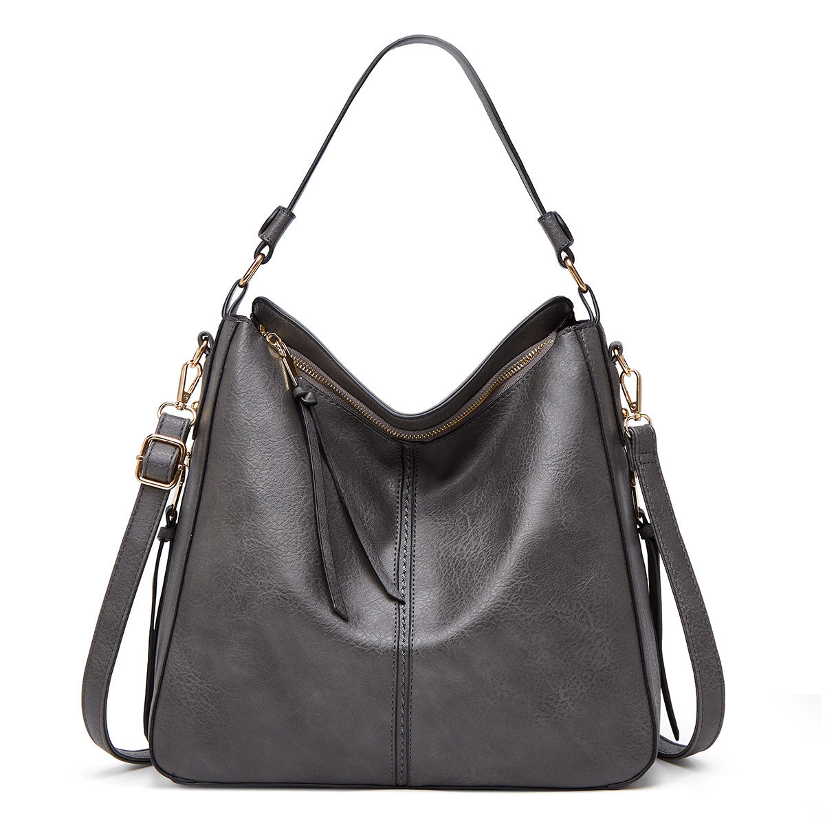 Zipper Bucket Messenger Bag Dark Grey One Size (34 cm (W) × 30 cm (H) × 13 cm (D) Bag