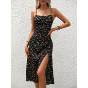 Polka Dot Split Suspender Maxi Dress Black Dresses