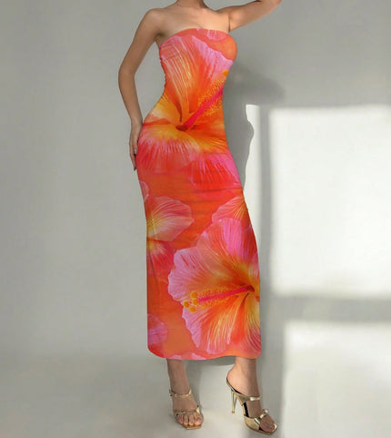 Women's Slim-Fit Floral Print Dress 6Color Dress