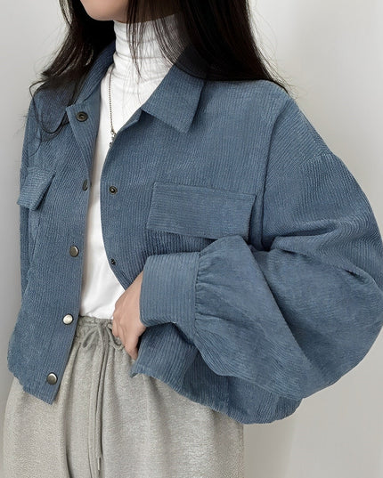 Corduroy Drawstring Short Jacket Fresh blue Short Jacket