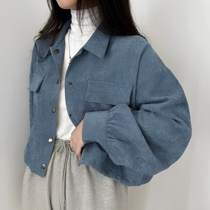 Corduroy Drawstring Short Jacket Fresh blue Short Jacket