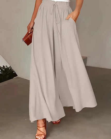 Polka Dot Elastic-Waist Wide-Leg Trousers Granny Grey Trousers