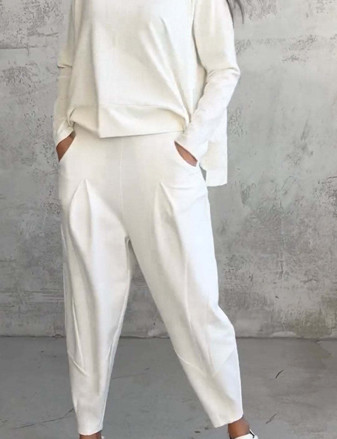 Women's Irregular Long-Sleeve Top & Harem Pants Set White set