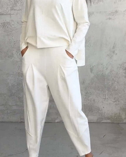 Women's Irregular Long-Sleeve Top & Harem Pants Set White set