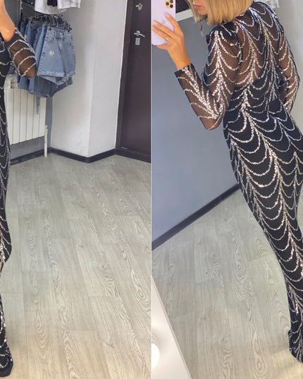 Elegant Sequin Long Sleeve Maxi Dress Dresses