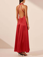 Elegant Deep V Neck Halter Maxi Dress Dresses