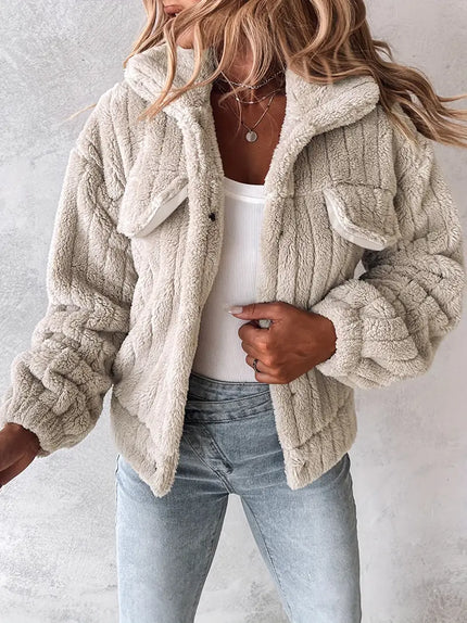 HINA™ - SOLID SINGLE BREASTED FUZZY COAT Khaki