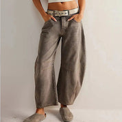 High-Stretch Mid-Rise Barrel Jeans Women Pants