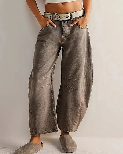 High-Stretch Mid-Rise Barrel Jeans Women Pants