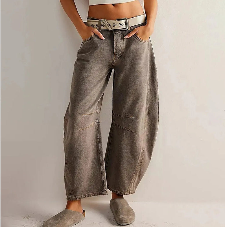 High-Stretch Mid-Rise Barrel Jeans Women Pants