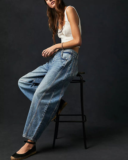 High-Stretch Mid-Rise Barrel Jeans Women Pants