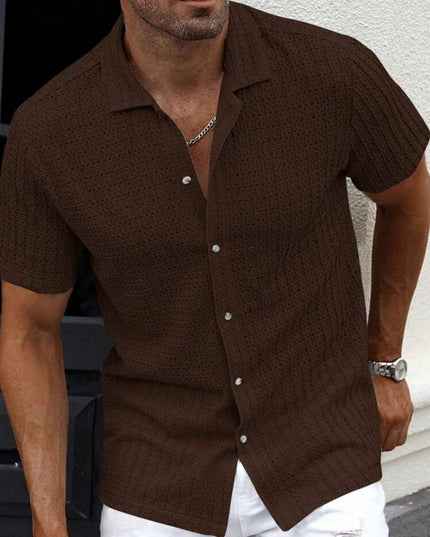 Men's Slim Fit Short Sleeve Casual Shirt Dark Brown Shirts