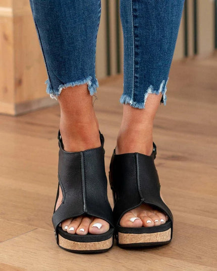 Blair™ - Stylish High Sole Adjustable Orthopedic Sandals with Arch Support Black Orthopedic Sandals